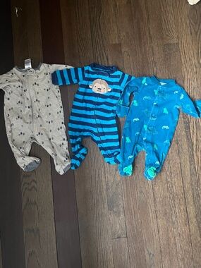 Carter's/Gerber Blue Striped Monkey & Teal Animal Footies Set